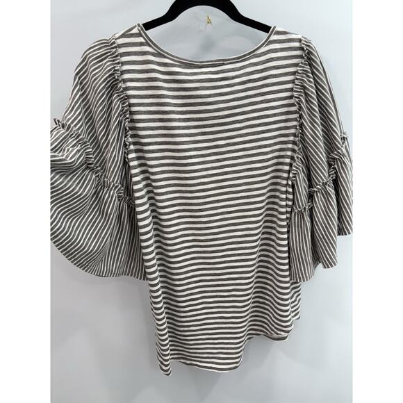 GiGiO Women's M Black White Striped Peasant Top Bell Sleeve Ruffle Boho Blouse - Picture 6 of 11